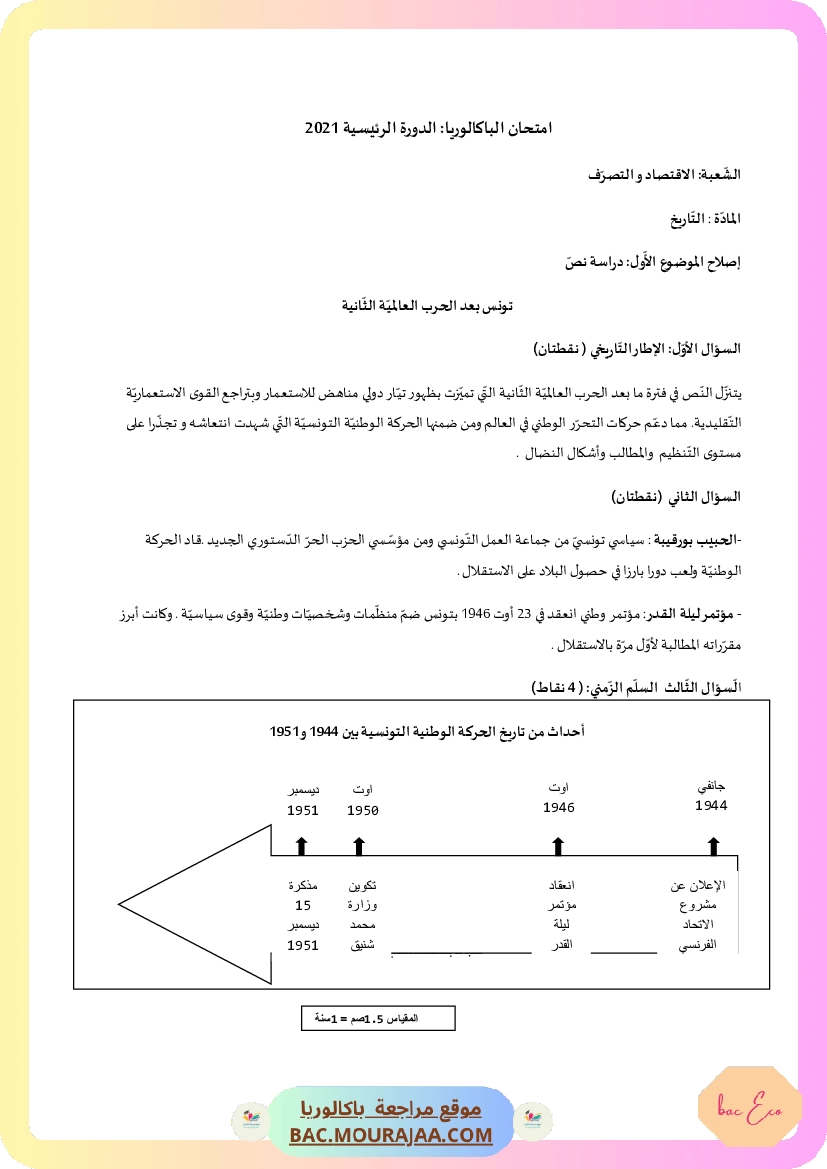 Corrigé principale hist-geo Bac 2021 – Section eco